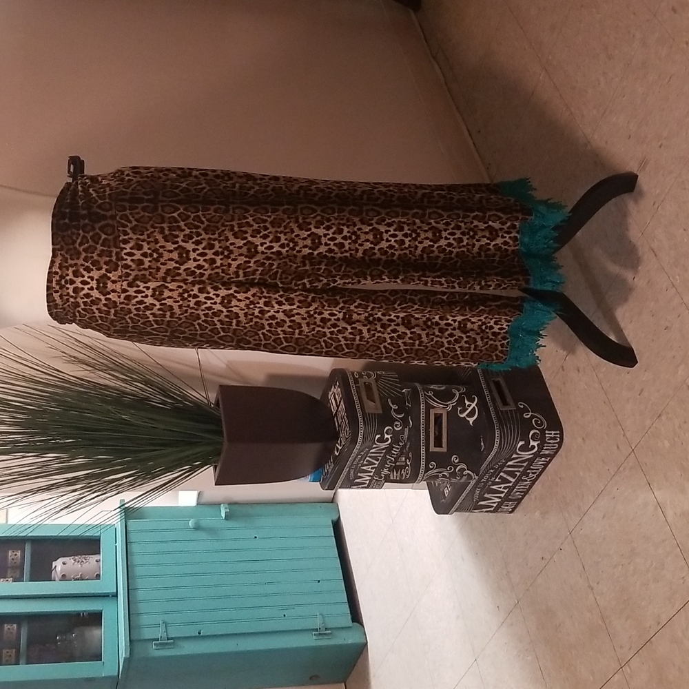 Gorgeous plus size wide leg leopard print with a teal lace pants